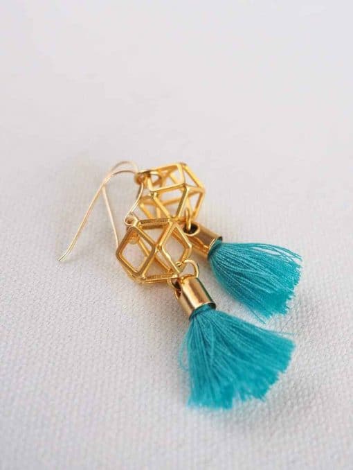 Molecule earrings with turquoise gold