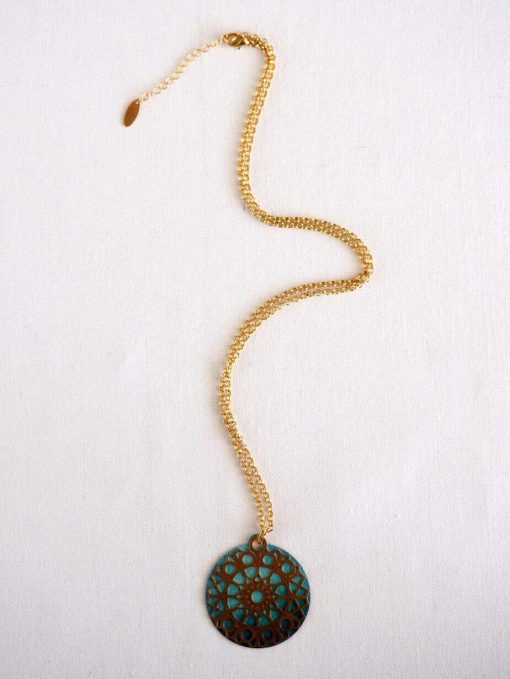 A turquoise cosmic flower necklace