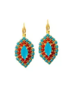 Small marquise earrings in double turquoise coral