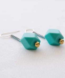 Colored turquoise colored gold earrings