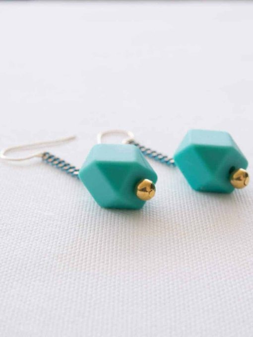 Colored turquoise colored gold earrings