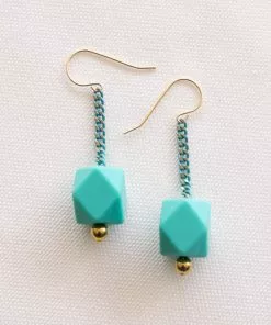 Colored turquoise colored gold earrings