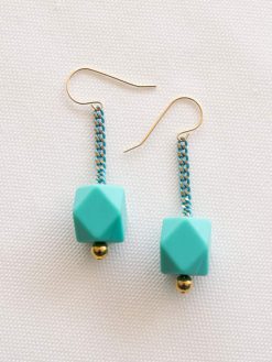 Colored turquoise colored gold earrings