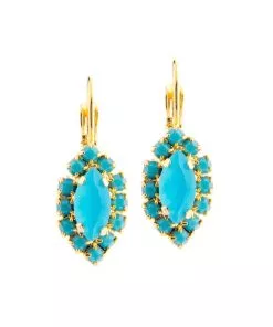 Small marquise earrings studded with turquoise