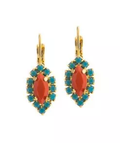 Small marquise earrings studded with coral turquoise