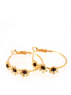 Floral hoop earrings in black gold
