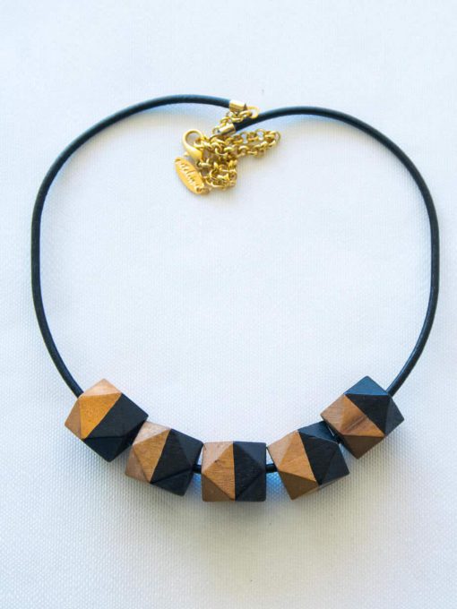 Black and wood domino necklace