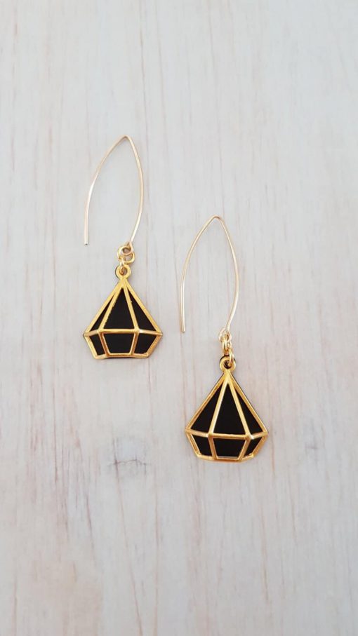 Diamond Cosmic Earrings elongated black gold