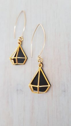 Diamond Cosmic Earrings elongated black gold