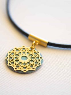 Mandala necklace "Flower of life" golden turquoise