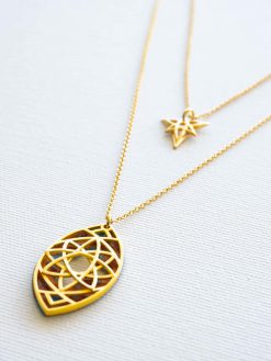Long double chain "Magic Star" golden colored mandala