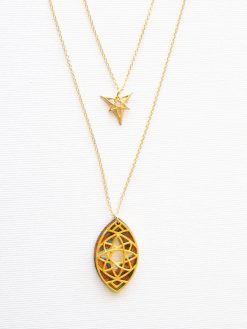 Long double chain "Magic Star" golden colored mandala