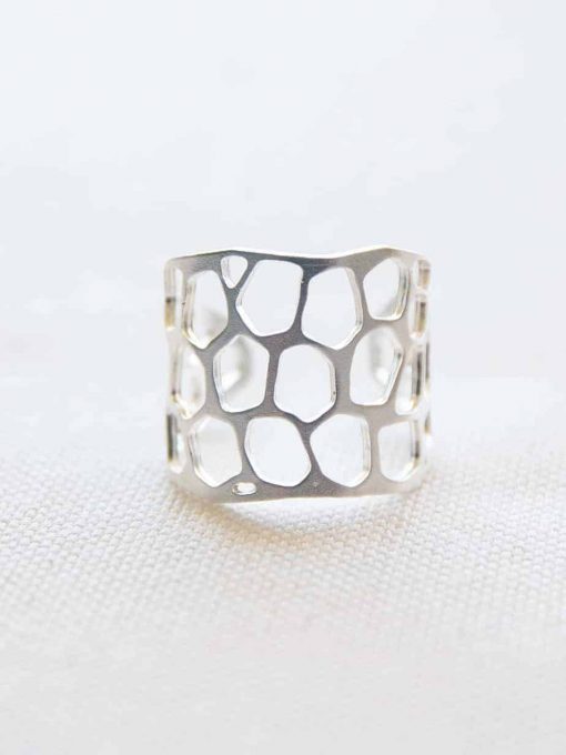 A modern silver "mosaic" ring