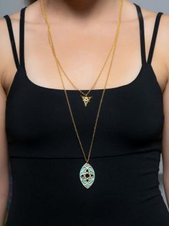 Long double chain "magic star" golden turquoise