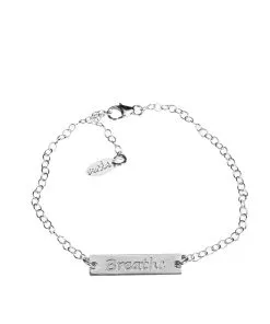 Silver "BREATHE" Bracelet - Delicate Rectangle