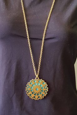 Mandela necklace "flower of life in turquoise shades" bilateral