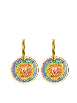 Mandela earrings "Sri Yantra" two-sided gilded - cosmic turquoise