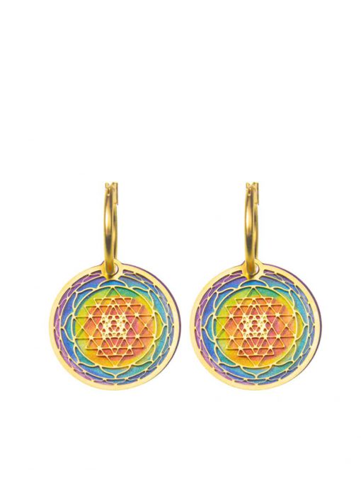 Mandela earrings "Sri Yantra" two-sided gilded - in the colors of the chakras