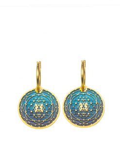 Mandela earrings "Sri Yantra" two-sided gilded - in the colors of the chakras