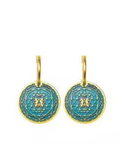 Mandela earrings "Sri Yantra" two-sided gilded - turquoise flower