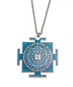 Mandela chain "Sri Yantra" illuminated bilateral in silver turquoise shades