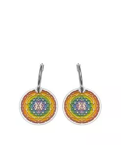 Mandela earrings "Sri Yantra" illuminated in silver bilateral