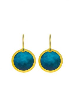 Golden double-sided cosmic turquoise earrings