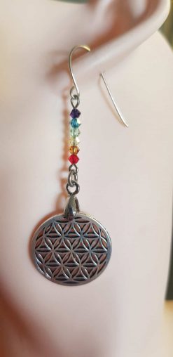 Silver life flower earrings and chakras