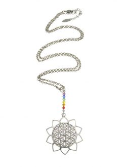 Life flower mandala necklace and silver chakra colors