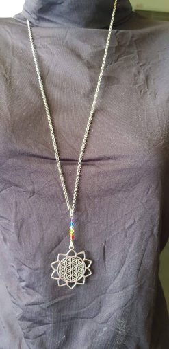 Life flower mandala necklace and silver chakra colors